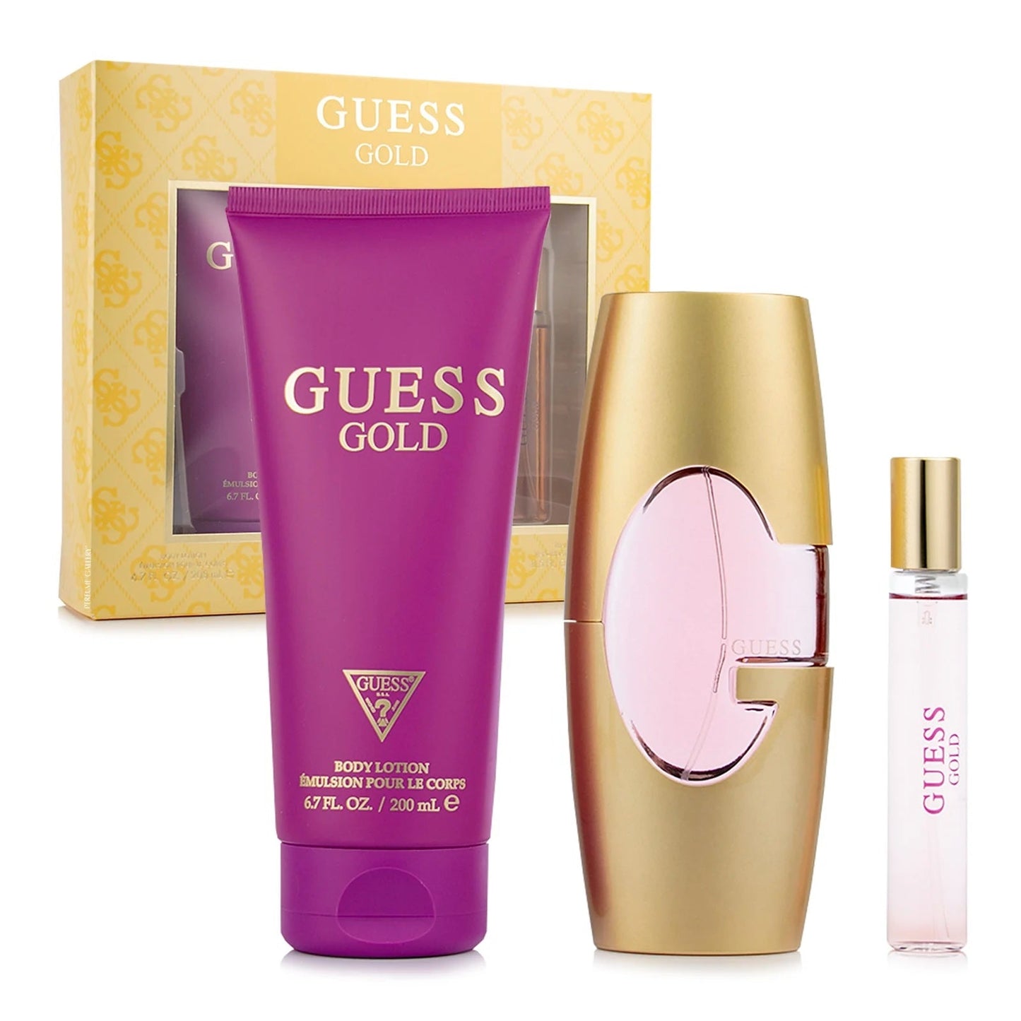 SET GUESS GOLD EDP 75ML+CREMA CORPORAL+PERFUMERO GUESS PERFUME PARA DAMA