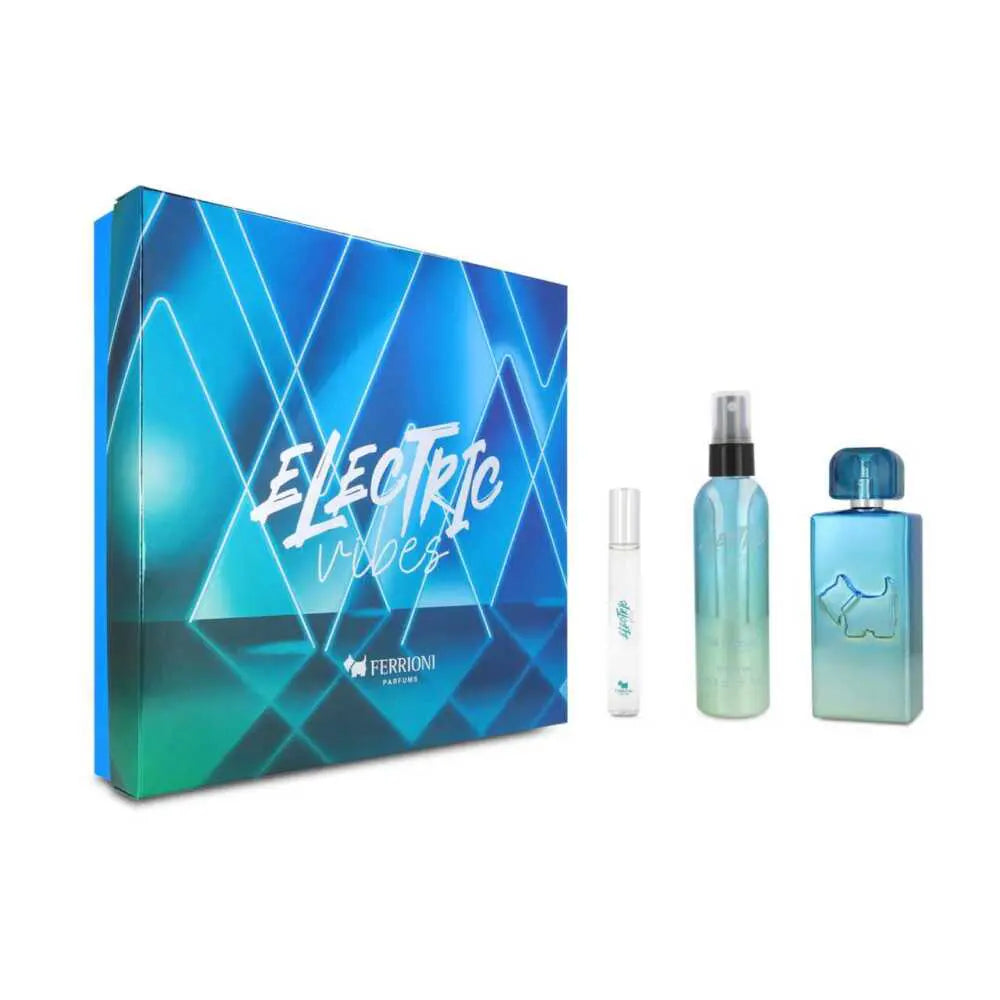 SET ELECTRIC VIBES EDT 100ML + BODY 100ML + PERFUMERO 10ML FERRIONI PERFUME PARA CABALLERO