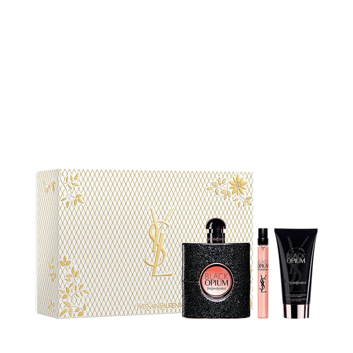 SET BLACK OPIUM EDP 90ML+CREMA CORPORAL 50ML+PERFUMERO 10ML YVES SAINT LAURENT PARA DAMA