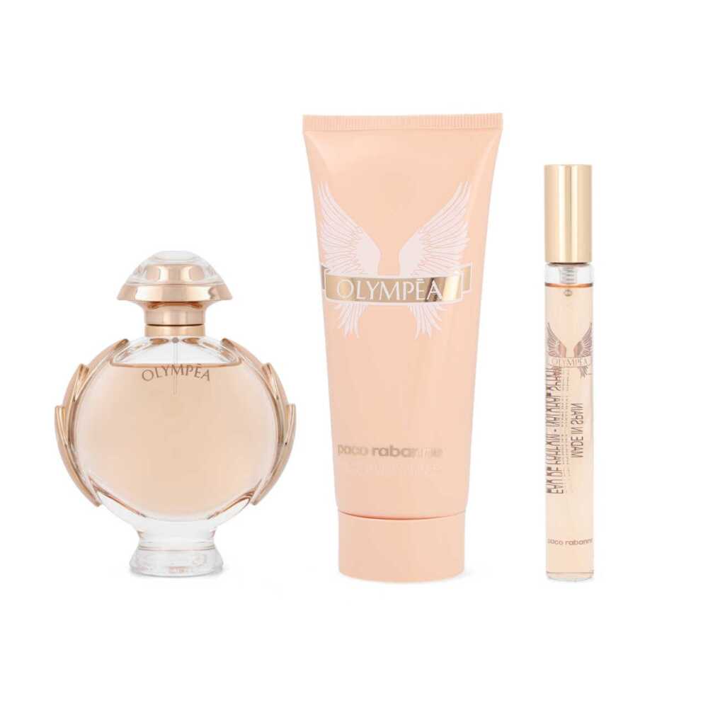SET OLYMPEA EDP 80ML+CREMA CORPORAL 100ML+PERFUMERO EDP 10ML PACO RABANNE PERFUME PARA DAMA