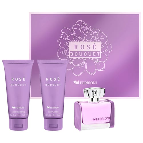 SET ROSE BOUQUETE EDT 100ML + SHAMPOO + CREMA FERRIONI PERFUME PARA DAMA