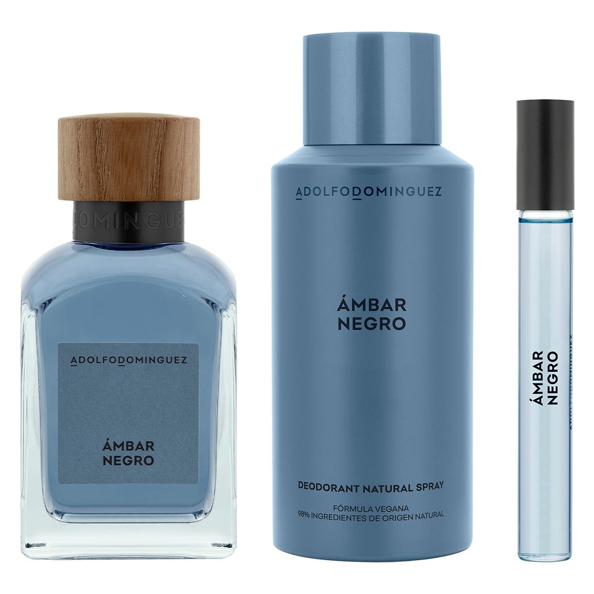 SET AMBAR NEGRO EDT 120ML+DESODORANTE 150ML+PERFUMERO 10ML ADOLFO DOMINGUEZ PERFUME PARA CABALLERO