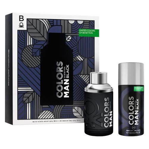 SET COLORS MAN BLACK EDT 100ML + DESODORANTE BENETTON PERFUME PARA CABALLERO