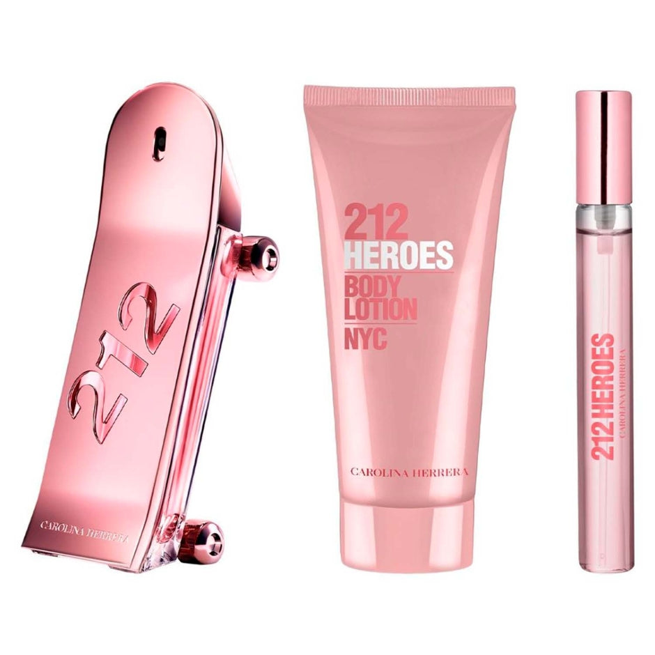 SET 212 HEROES EDP 90ML+CREMA CORPORAL 100ML+PERFUMERO 10ML CAROLINA HERRERA PARA DAMA
