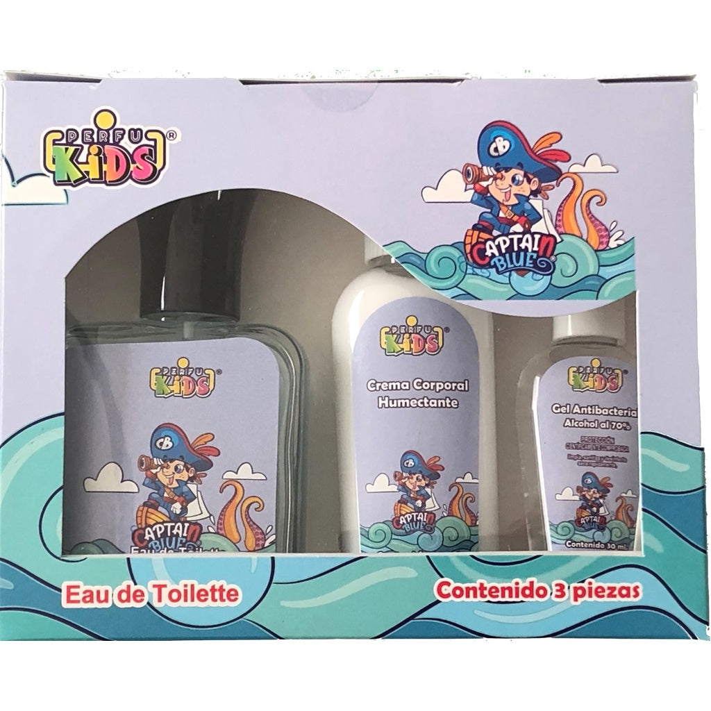 SET NIÑO CAPITAIN BLUE EDT 50ML + CREMA CORPORAL 60ML + GEL ANTIBACTERIAL 30ML PERFUKIDS
