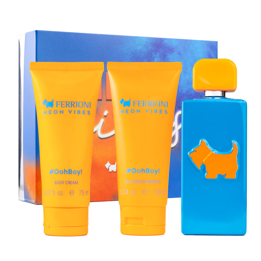 SET NEON OOH BOY EDT 100ML + BODY CREAM 75ML +SHOWERGEL 100ML FERRIONI PERFUME PARA CABALLERO