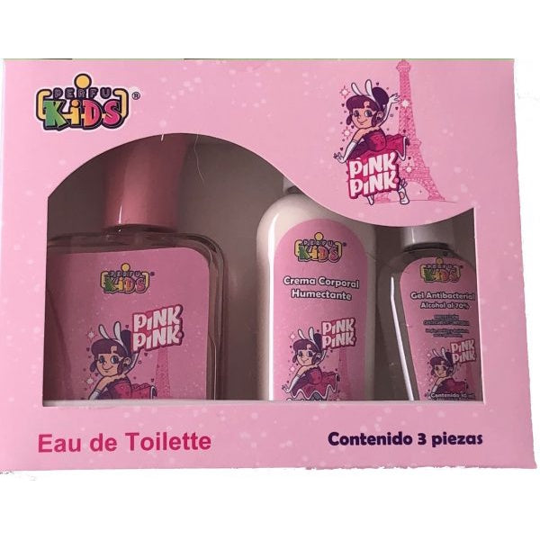 SET NIÑA PINK PINKE EDT 50ML + CREMA CORPORAL 60ML + GEL ANTIBACTERIAL 30ML PERFUKIDS