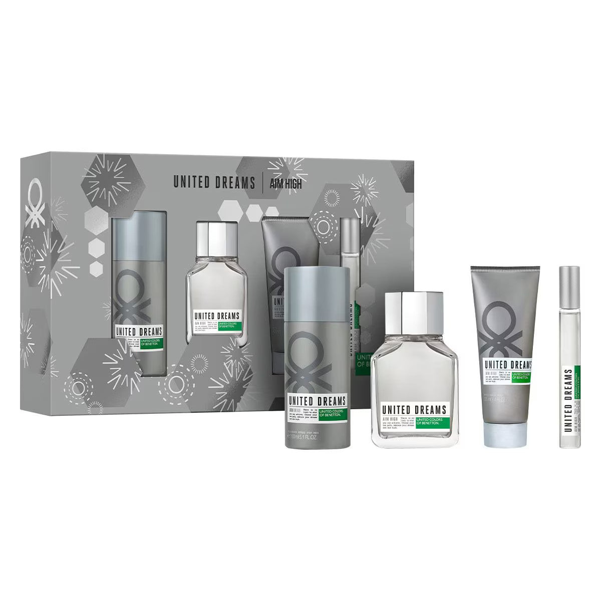 SET AIM HIGH EDT 100ML + DESODORANTE 150ML + AFTER SHAVE 75ML + PERFUMERO 10ML BENETTON PERFUME PARA CABALLERO