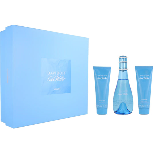 SET COOL WATER EDT 100ML + BODY LOTION 75ML + SHOWER GEL 75ML DAVIDOFF PERFUME PARA DAMA