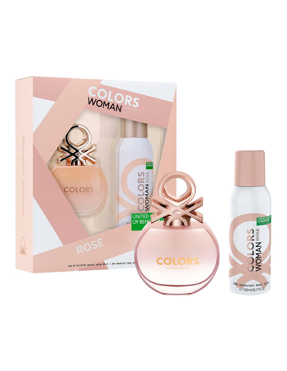 SET COLORS ROSE EDT 80ML + DESODORANTE 150ML BENETTON PERFUME PARA DAMA