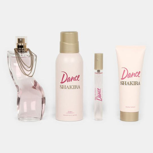 SET DANCE EDT 80ML + DEODORANT 150ML + BODY LOTION 75ML + PERFUMERO SHAKIRA PERFUME PARA DAMA