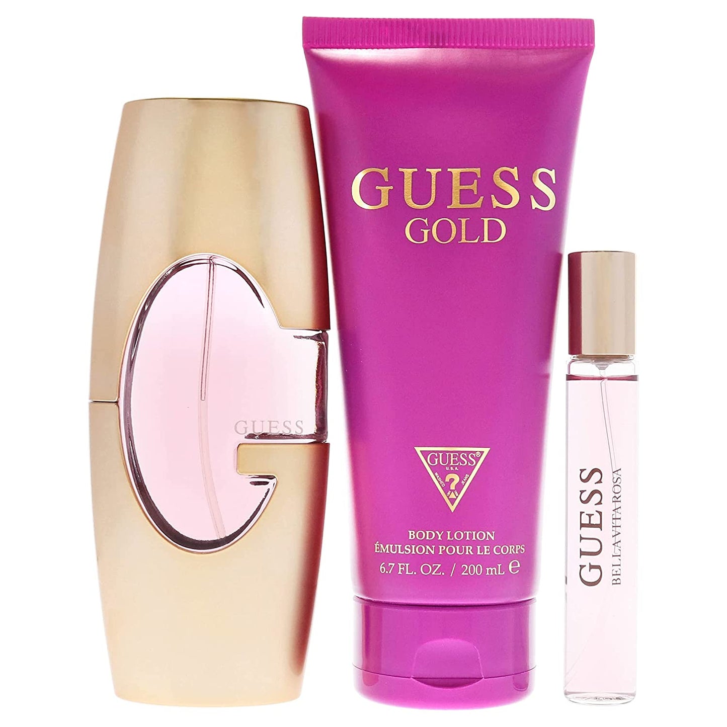 SET GUESS GOLD EDP 75ML + CREMA CORPORAL 200ML + PERFUMERO 15ML GUESS PERFUME PARA DAMA