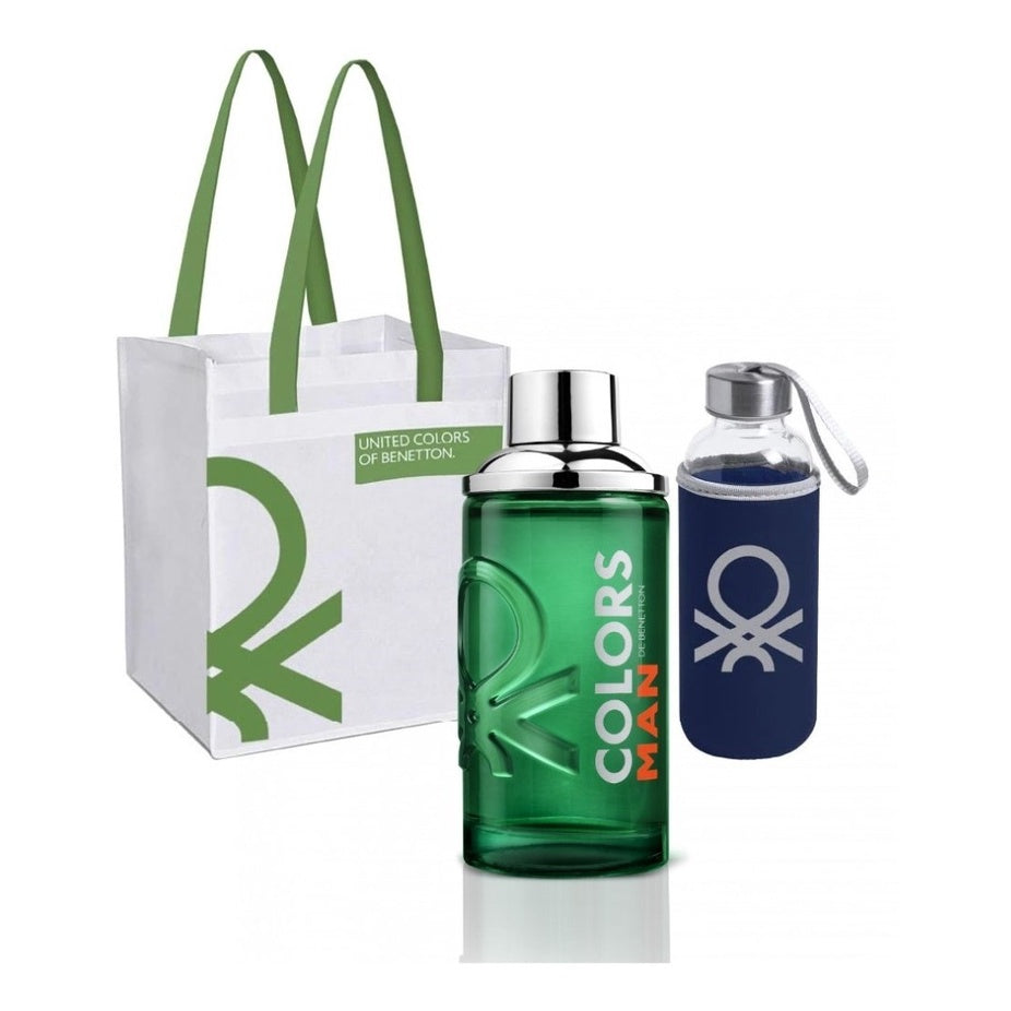 SET COLORS GREEN EDT 200ML + TERMO + BOLSA BENETTON PERFUME PARA CABALLERO