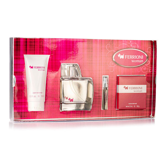 SET WOMAN EDP 100ML+ SHAMPOO 100 ML + PERFUMERO 6ML +J ABÓN 150G FERRIONI PERFUME PARA DAMA