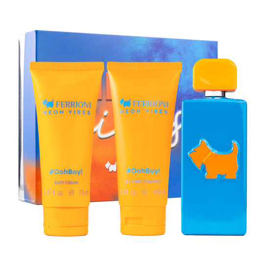 SET NEON OOH BOY EDT 100ML + BODY CREAM 75ML +SHOWERGEL 100ML FERRIONI PERFUME PARA CABALLERO