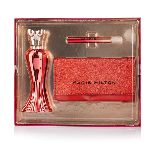 SET RUBY RUSH EDP 100ML + PERFUMERO + CARTERA PARIS HILTON PERFUME PARA DAMA