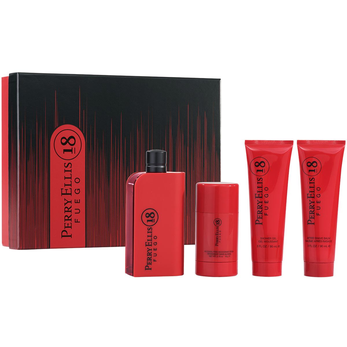 SET 18 FUEGO EDT 100ML +DESODORANTE +GEL DE DUCHA 90ML + CREMA PARA AFEITAR 90ML PERRY ELLIS PERFUME PARA CABALLERO