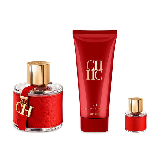 SET CH EDT 100ML + BODY LOTION 100 +  MINIATURA CAROLINA HERRERA PERFUME PARA DAMA