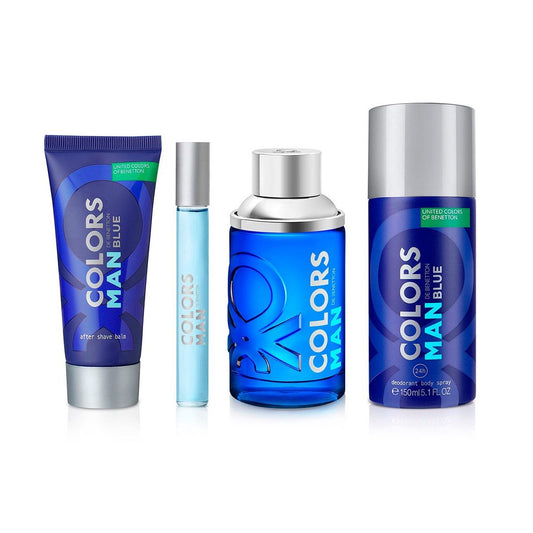 SET COLORS BLUE EDT 100ML + DESODORANTE 150 ML+ AFTER SHAVE 75ML+ AMPOLLETA 10ML BENETTON PERFUME PARA CABALLERO